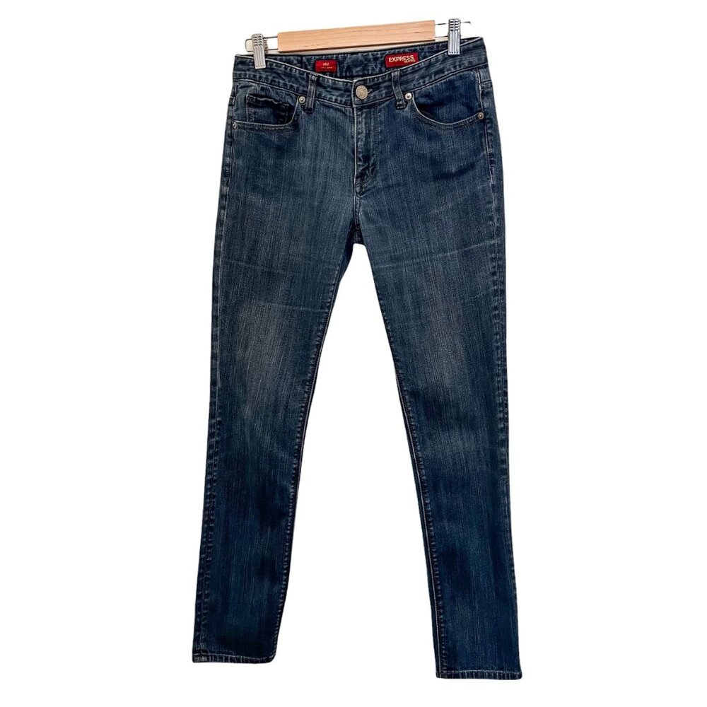 Express MIA Womens Ultra Skinny Slightly‎ Distressed Logo Blue Jeans Size 6